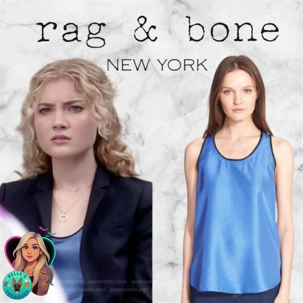 Rag & Bone Blue Silk Polka Dot Racerback Tank Top XXS oversize ASO Scream Queens